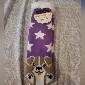Brand New Compass Sherpa Critter Womens Dog Soft Warm Non-Slip Slipper Socks
